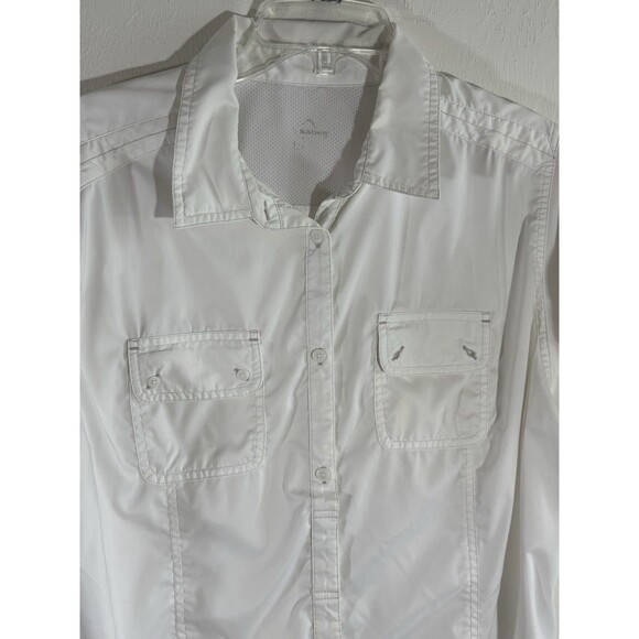 Eddie Bauer Women Large White Athletic Wicking Shirt Performance Button Collared - Picture 1 of 8